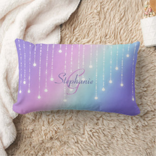 Celestial Rainbow Glitter Drips Custom Name Girly Lumbar Pillow