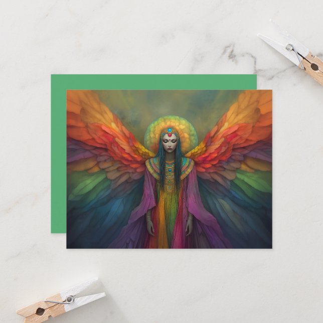 Celestial Rainbow Goddess Angel Spirit Guide Art Invitation (Front/Back In Situ)