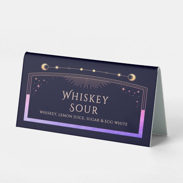 Celestial Rainbow Navy Blue Sun Moon Stars Drinks  Table Tent (Front)