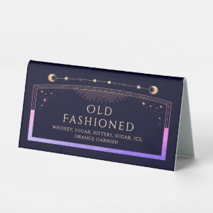 Celestial Rainbow Navy Blue Sun Moon Stars Drinks Table Tent