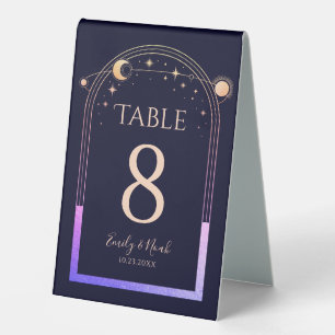 Celestial Rainbow Navy Blue Sun Moon Stars Wedding Table Tent