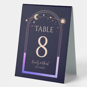 Celestial Rainbow Navy Blue Sun Moon Stars Wedding Table Tent