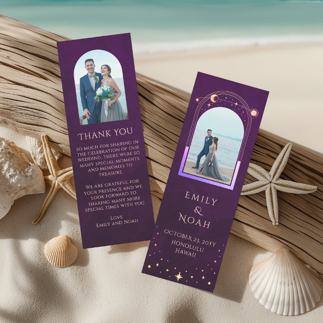 Celestial Rainbow Plum Photo Wedding Thank You Bookmarks (Creator Uploaded)
