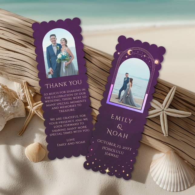Celestial Rainbow Plum Photo Wedding Thank You Bookmarks (Creator Uploaded)