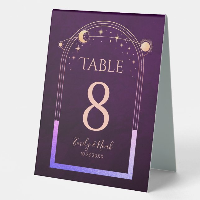 Celestial Rainbow Plum Sun Moon Stars Wedding  Table Tent (Front)