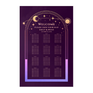 Celestial Rainbow Plum Wedding Seating Chart Acrylic Print