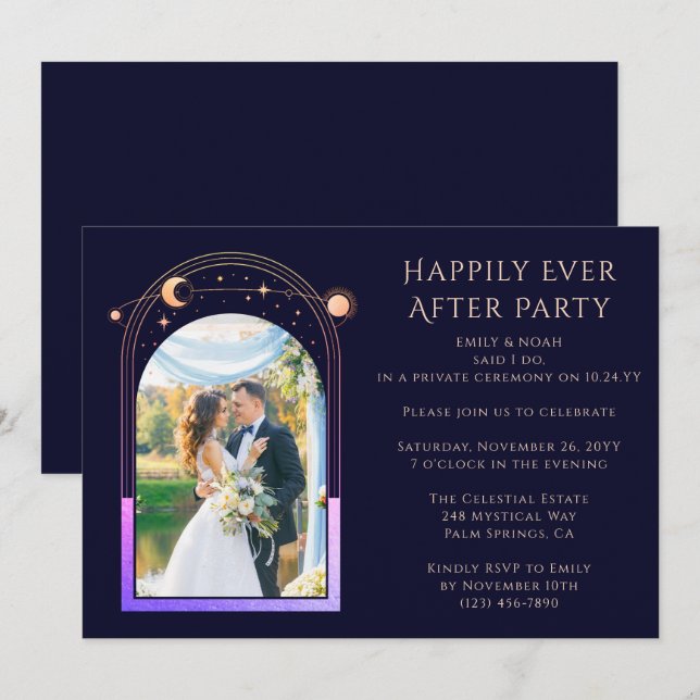 Celestial Rainbow Sun Moon Reception Invitation (Front/Back)