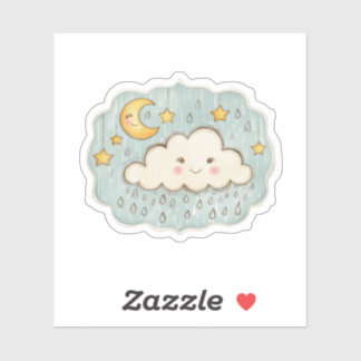 Celestial rainy night with moon & stars sticker