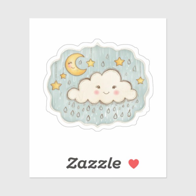Celestial rainy night with moon & stars sticker (Sheet)