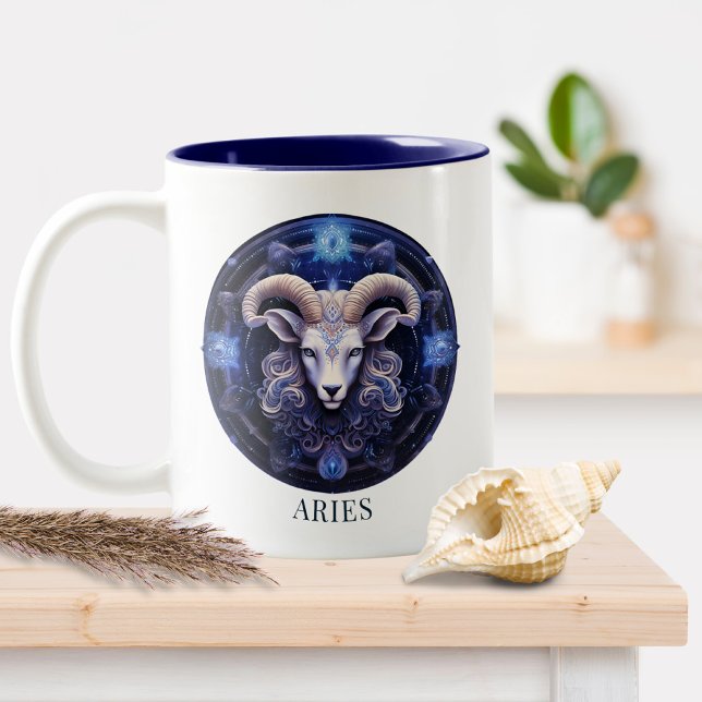 Celestial Ram Zodiac Symbol Fantasy Aries Two-Tone Coffee Mug (Creator Uploaded)