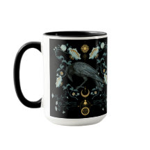Celestial Raven Coffee Mug Viking Pagan Botanical