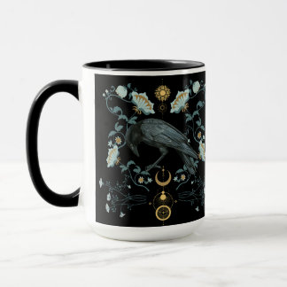 Celestial Raven Coffee Mug Viking Pagan Botanical