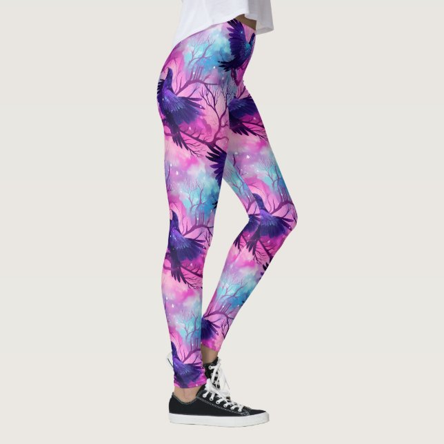 Celestial Raven Galaxy Pastel Halloween Pattern Leggings (Right)