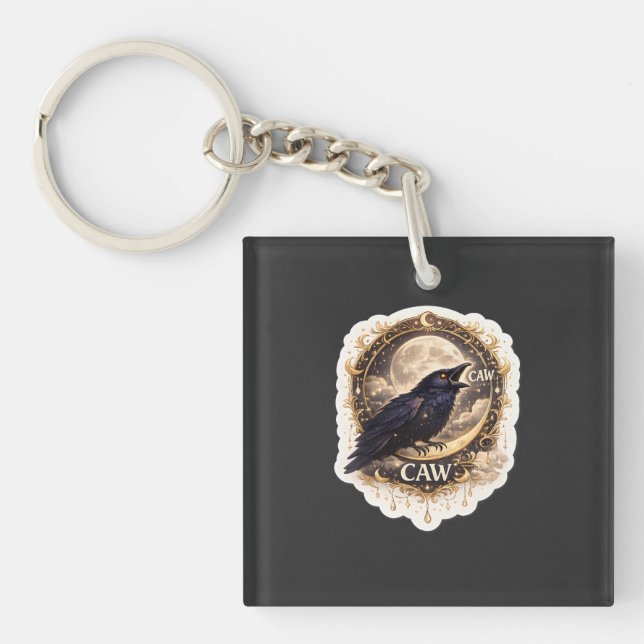 Celestial Raven Moon Gothic Night Nature Vibes Keychain (Front)
