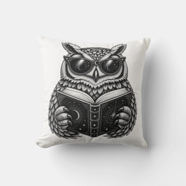 Celestial Reading Owl  Throw Pillow (Front)