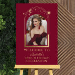 Celestial Red Gold 30th Birthday Welcome Foam Boar Board<br><div class="desc">Celestial Red Gold 30th Birthday Welcome Foam Board features an elegant gold sun, moon and stars frame on a red background. Inside is your favorite photo and below your birthday welcome sign information. Personalize by editing the text in the text boxes and adding your favorite photo. Designed for you by...</div>
