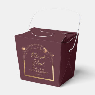 Celestial Red Gold Sun Moon Stars 30th Birthday Favor Boxes