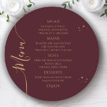 Celestial Red Gold Sun Moon Stars 30th Birthday Menu<br><div class="desc">Celestial Red Gold Sun Moon Stars 30th Birthday Menu Cards features a golden stars on a red background with your menu details in the center in modern gold calligraphy script. Personalize by editing the text in the text boxes provided. Designed for you by Evco Studio www.zazzle.com/store/evcostudio</div>