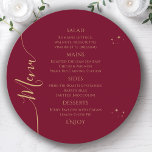 Celestial Red Gold Sun Moon Stars 30th Birthday Menu<br><div class="desc">Celestial Red Gold Sun Moon Stars 30th Birthday Menu Cards features a golden stars on a red background with your menu details in the center in modern gold calligraphy script. Personalize by editing the text in the text boxes provided. Designed for you by Evco Studio www.zazzle.com/store/evcostudio</div>
