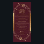 Celestial Red Gold Sun Moon Stars 30th Birthday Poster<br><div class="desc">Celestial Red Gold Sun Moon Stars 30th Birthday Menu Cards features a golden sun, moon and stars on a deep pink-red background with your menu details in the center in modern gold calligraphy script. Personalize by editing the text in the text boxes provided. Designed for you by Evco Studio www.zazzle.com/store/evcostudio...</div>