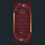 Celestial Red Gold Sun Moon Stars 30th Birthday Poster<br><div class="desc">Celestial Red Gold Sun Moon Stars 30th Birthday Menu Cards features a golden sun, moon and stars on a deep pink-red background with your menu details in the center in modern gold calligraphy script. Personalize by editing the text in the text boxes provided. Designed for you by Evco Studio www.zazzle.com/store/evcostudio...</div>