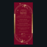 Celestial Red Gold Sun Moon Stars 30th Birthday Poster<br><div class="desc">Celestial Red Gold Sun Moon Stars 30th Birthday Menu Cards features a golden sun,  moon and stars on a red background with your menu details in the center in modern gold calligraphy script. Personalize by editing the text in the text boxes provided. Designed for you by Evco Studio www.zazzle.com/store/evcostudio</div>