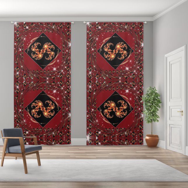 Celestial Red Swirl: "Nice Day" Energy & Fractal G Blackout Curtains (Wide)