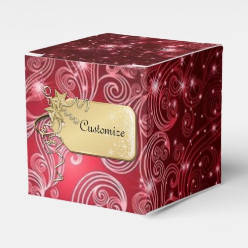 Celestial Red Swirls  Stars Cube Favor Box