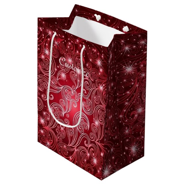 Celestial Red Swirls & Stars Gift Bag (Front Angled)