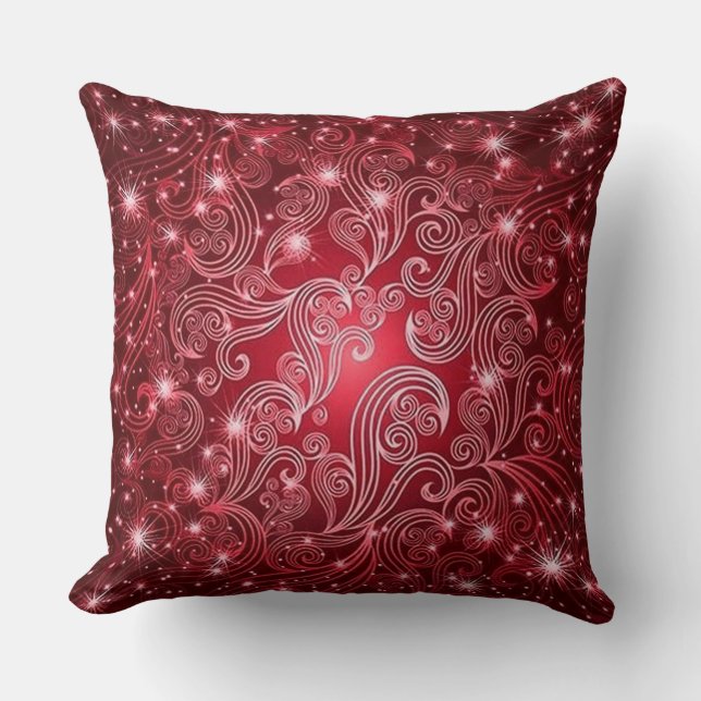 Celestial Red Swirls & Stars Throw Pillow (Front)
