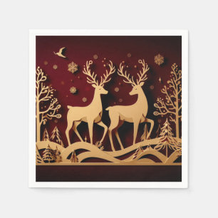 Celestial Reindeer Waltz – Golden Forest Napkins