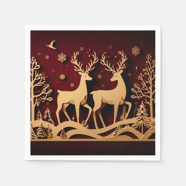 Celestial Reindeer Waltz – Golden Forest Napkins (Front)