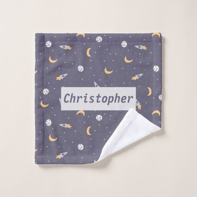 Celestial Rocket Moon Stars Planet Pattern Wash Cloth (Wash Cloth)