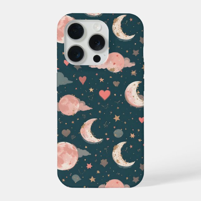 Celestial Romance Dreamy Moon & Stars Valentine Se iPhone Case (Back)