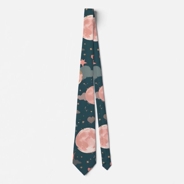 Celestial Romance Dreamy Moon & Stars Valentine Se Neck Tie (Front)