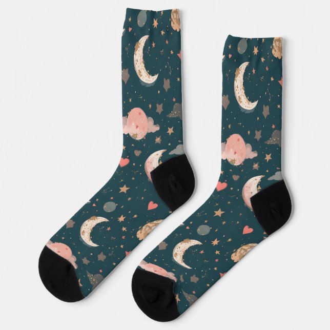 Celestial Romance Dreamy Moon & Stars Valentine Se Socks (Left)