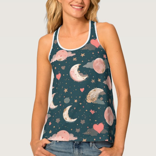 Celestial Romance Dreamy Moon & Stars Valentine Se Tank Top (Front)