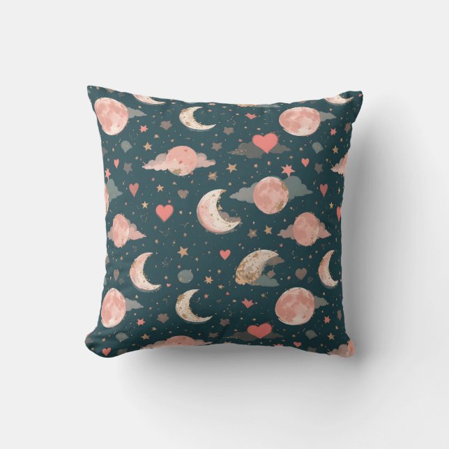 Celestial Romance Dreamy Moon & Stars Valentine Se Throw Pillow (Front)