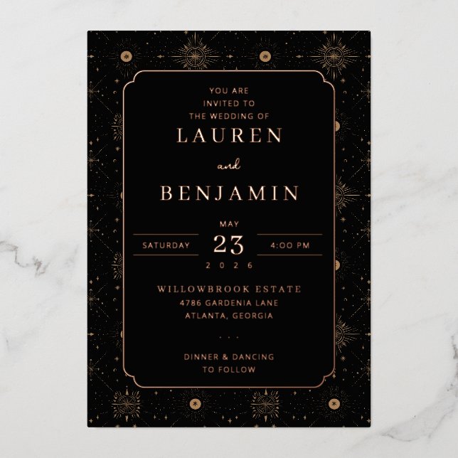 Celestial Romance Wedding Foil Invitation (Front)
