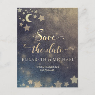 Celestial romantic moon and stars calligraphy ann announcement postcard