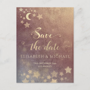 Celestial romantic moon and stars calligraphy anno announcement postcard