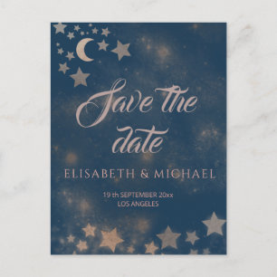 Celestial romantic moon and stars calligraphy announcement postcard