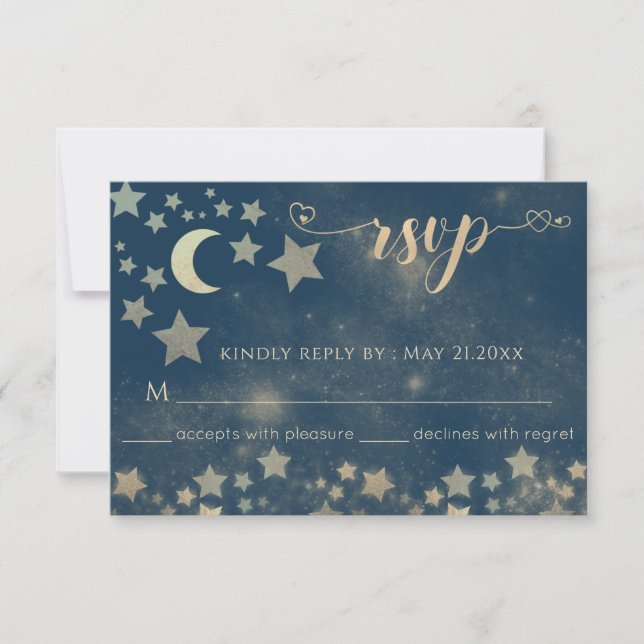 Celestial romantic moon and stars calligraphy RSVP Card (Front)