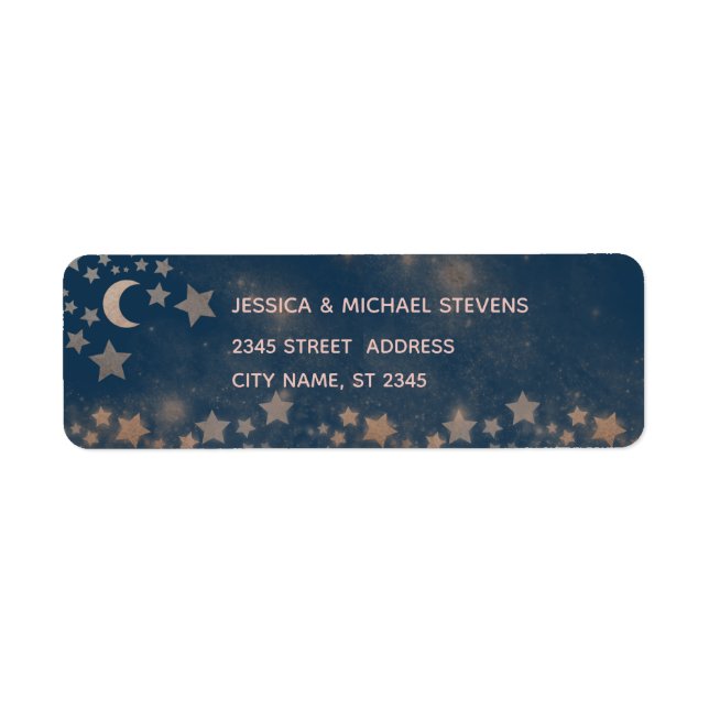 Celestial romantic moon and stars rose gold foil label (Front)
