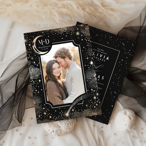 Celestial Romantic Starry Night Wedding Photo Invitation