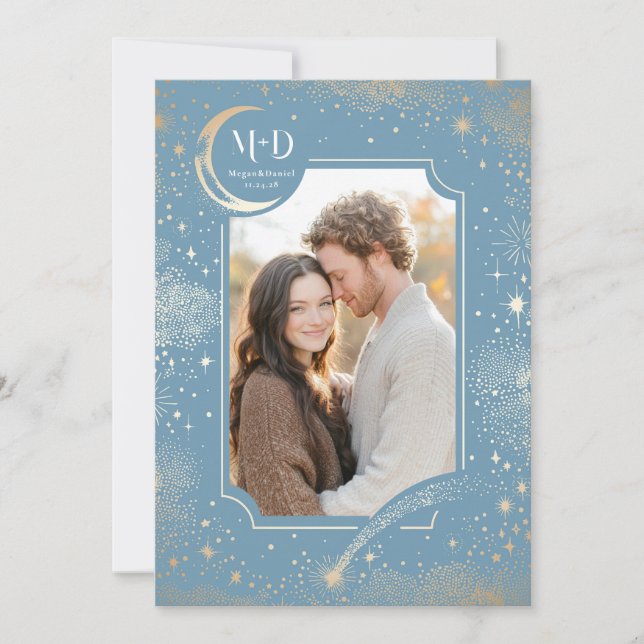 Celestial Romantic Starry Night Wedding Photo Invitation (Front)
