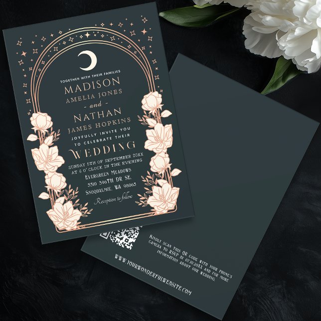 Celestial Rose Gold Art Nouveau QR Code Wedding Invitation (Creator Uploaded)