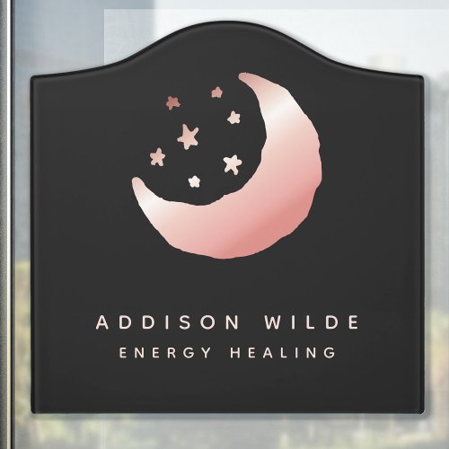 Celestial Rose Gold Crescent Moon Business Logo Door Sign