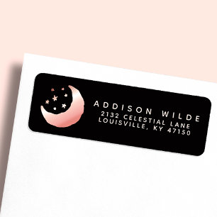 Celestial Rose Gold Crescent Moon Return Address Label