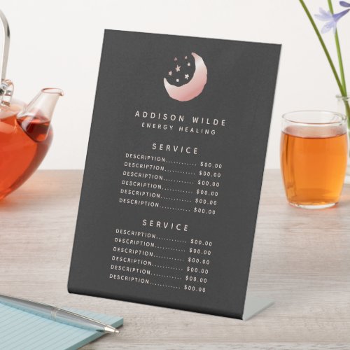 Custom Price Menus 10 Celestial Rose Gold Crescent Moon Service Price Pedestal Sign